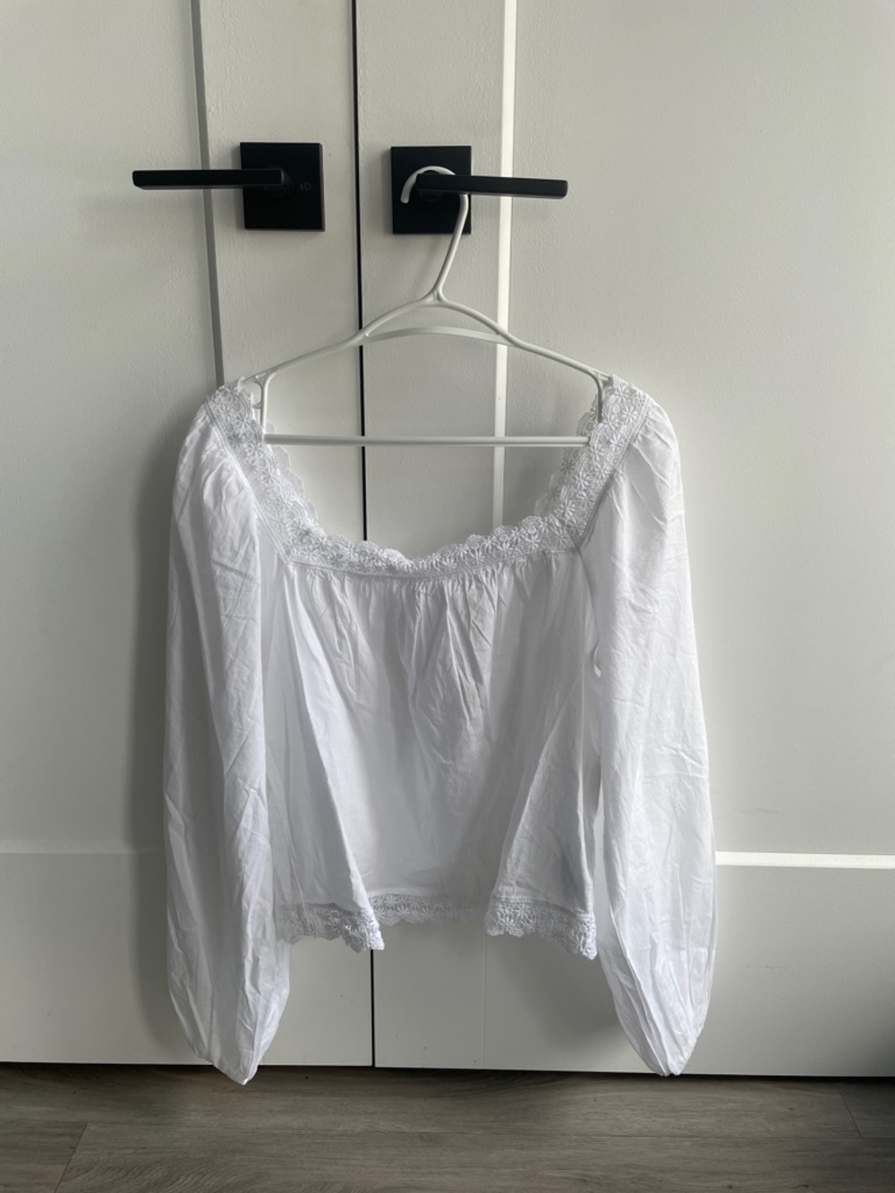 white linen square neck lace blouse - old navy size small nwt